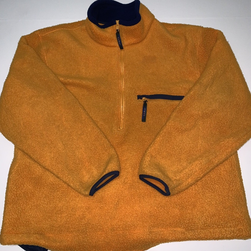 Vintage L.L. Bean 1/2 Zip Sherpa Fleece Jacket Men Size Large Orange Navy